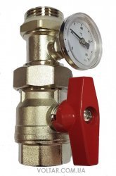 Кран Tervix із термометром для колекторів теплої підлоги (червона ручка)