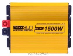 Перетворювач напруги (Інвертор) MEXXSUN MXSPSW-1500, 24V/220V, 1500W з правильною синусоїдою, 2 Shuko, клемні дроти, Q4
